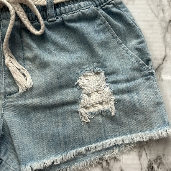 Aerie womens size small Elastic Waist Pull-On Denim Chambray Shorts braided belt - Picture 5 of 12